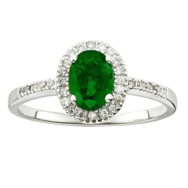 Oval Cut Gemstone and 0.15 CT. T.W. Halo Diamond Ring in 14K Gold