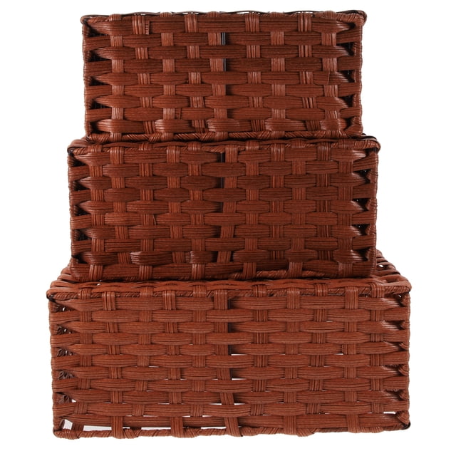 3pcs Woven Storage Basket Tabletop Imitation Rattan Woven Basket for Stationery Makeup Book Food