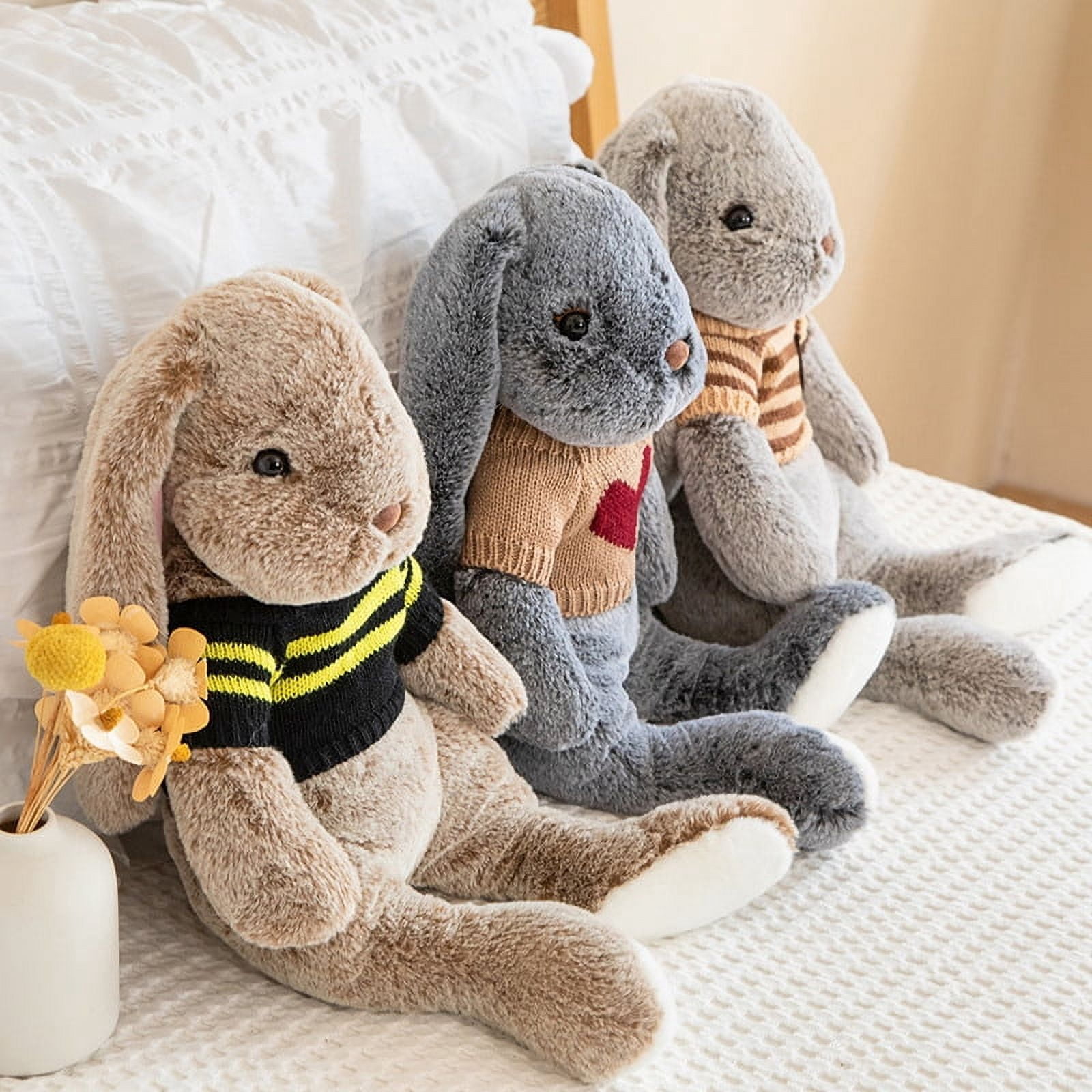 Cute Floppy Ear Bunny Stuffed Animal Set, Soft Fluffy Rabbit Plush Toys for Kids Bunny Lovers & Gifts