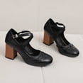 thumbnail image 3 of SACFOF Chunky Heel Ankle Strap Pumps for Women Closed Round Toe Comfortable 3 Inches Low Heel Mary Janes Leather Dress Shoes Office Working Party Event Prom Business, 3 of 6
