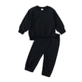 thumbnail image 2 of Gubotare Boys Outfits Kids Sweatsuit Girls Boys 2 Piece Tracksuit Solid Color Sweatsuits Sets Casual Hoodie Sweatshirt Set Athletic Hooded Size 8-9 Years (Black,8-9 Years), 2 of 4