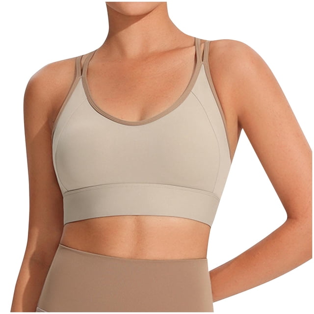 Workout Sports Bras for Women Wireless Double Shoulder Shockproof Yoga Activewear Solid Color 1 Pc