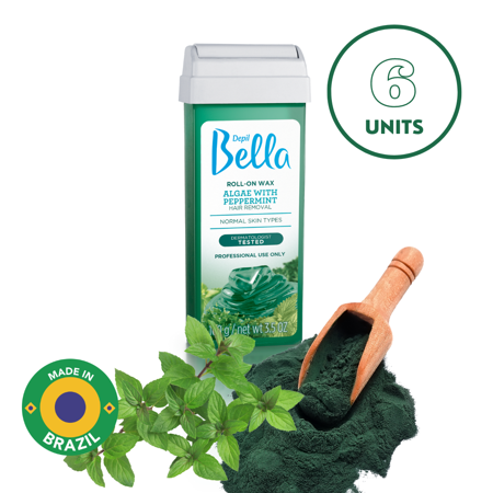 Depil Bella Roll-On Algae with Peppermint Wax Cartridges 3.52Oz (6 Units Offer)