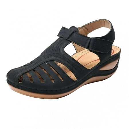 

LoyisViDion Soft Leather Closed Toe Vintage Anti-Slip Sandals for Women High-Quality Black 12(44)