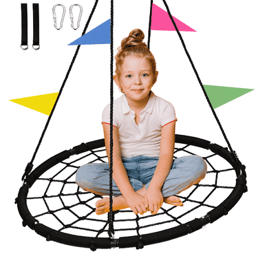 DVH 40" Kids Spider Tree Swing Large Round Spider Net Swing Platform 71" Adjustable Detachablee Nylon Rope for Kids & Adults