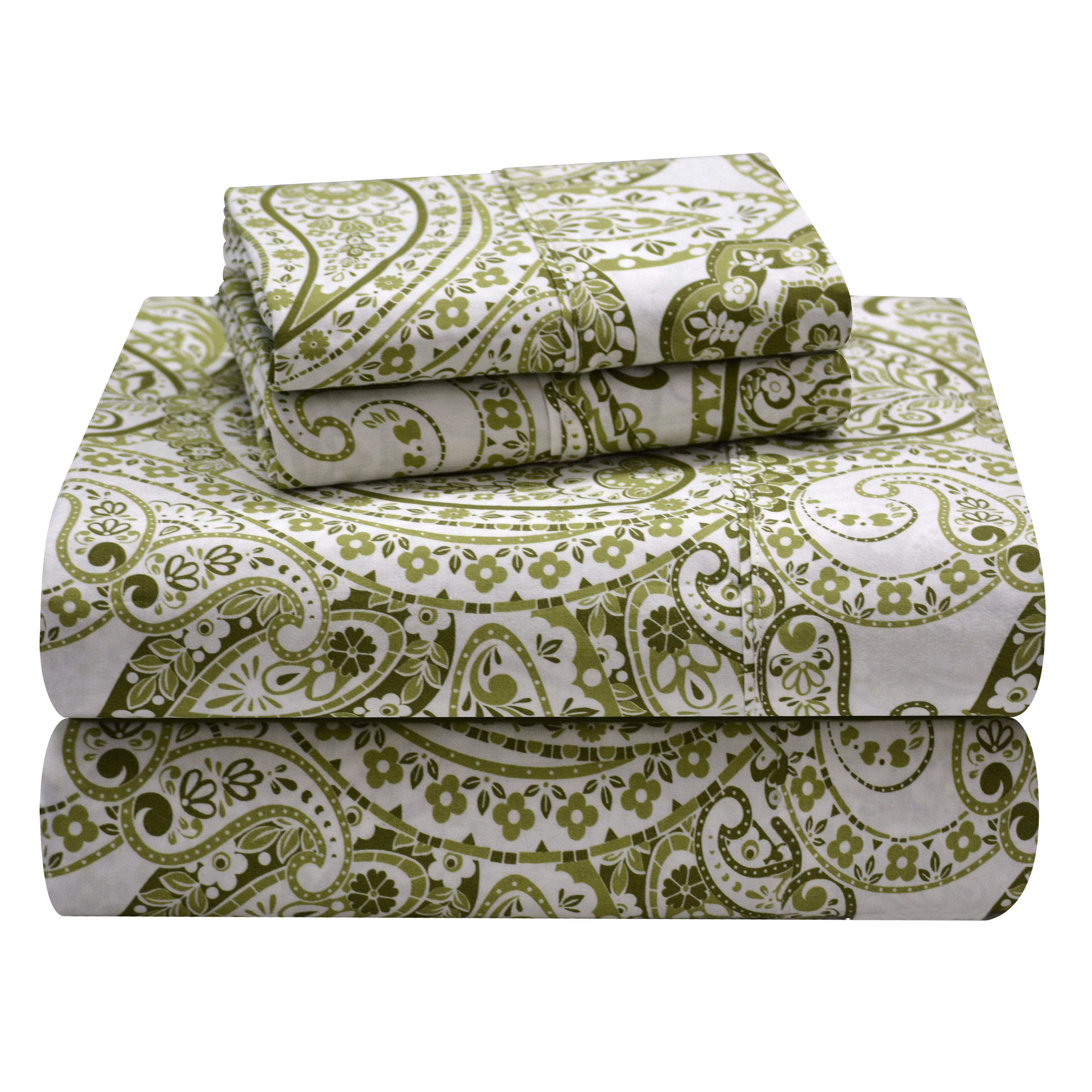 Boho Paisley Sage Combed Cotton Printed Sheet Set - Twin XL, Boho ...