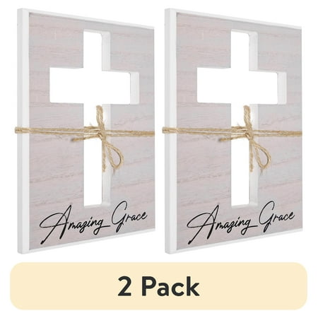(2 pack) Crystal Art Gallery Amazing Grace Typographic Cross Wood Wall Plaque Art - 8" x 6"