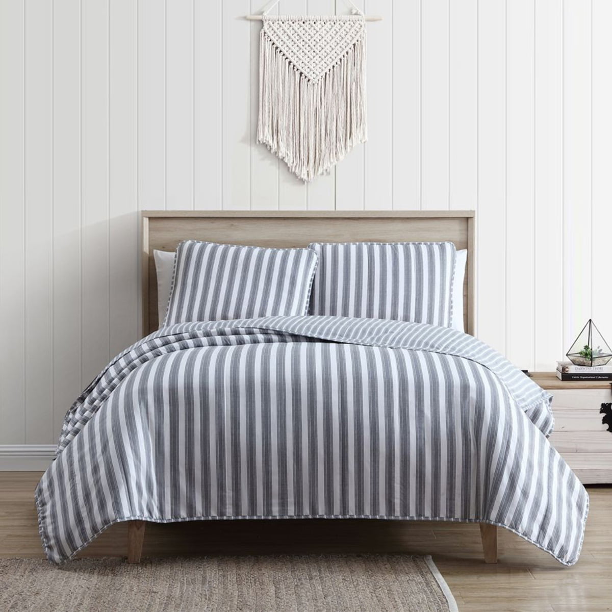 Sham Coverlet Bedspread Bedding Set, Ticking Stripe Duvet Cover King