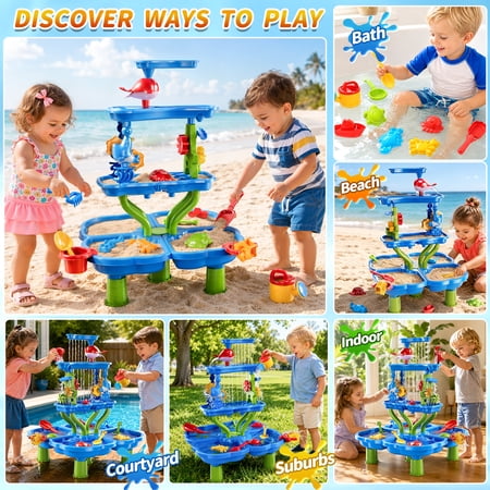 Dinosaur Planet Kids Sand Water Table 4-Tier Sand And Water Play Table Toys For Toddlers Kids, Activity Sensory Tables Outside Beach Toys Boys Girls Gift(Random Color)