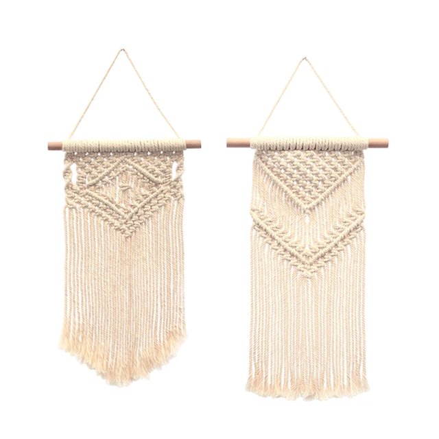 2 uds tapiz de macramé elegante Boho colgante de pared tejido cuerda de telón de fondo arte de pared para dormitorio decoración Gloria tapiz tejido macramé