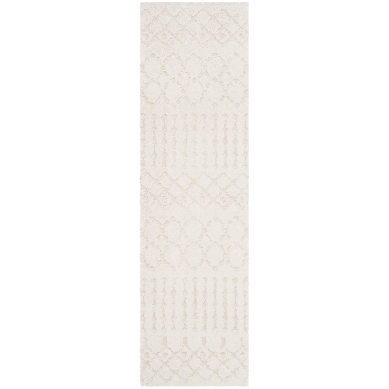 SAFAVIEH Sparta Stewart Geometric Polyester Shag Runner Rug, Cream, 2'3" x 8'