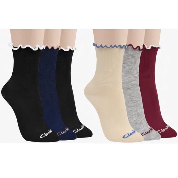 Clarks Women's Multicolor Short Crew Socks with Roswelt Cuff, 6 Pack