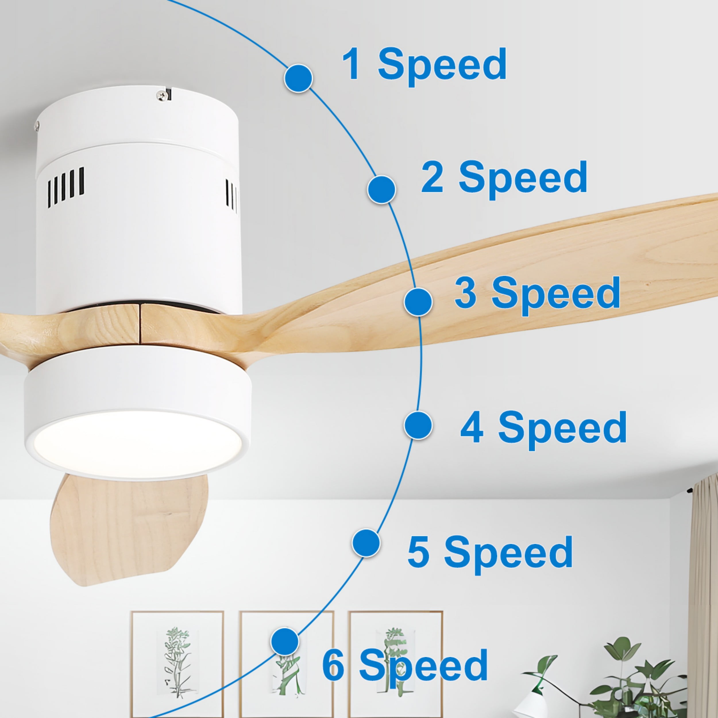 Sofucor 52inch Wood Low Profile Ceiling Fans with Lights and Remote, Modern Flush Mount Quiet Ceiling Fan for Bedroom, Reversible DC Motor, 3 Color & 6 Speed, for Indoor Outdoor Patio,(White+Wood)