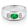 thumbnail image 2 of Gem Stone King 1.31 Cttw Green Nano Emerald and White Created Sapphire Ring for Men | 925 Sterling Silver | Gemstone May Birthstone | Oval 8X6MM | Available in Size 7, 8, 9, 10, 11, 12, 13 | Size 11, 2 of 3