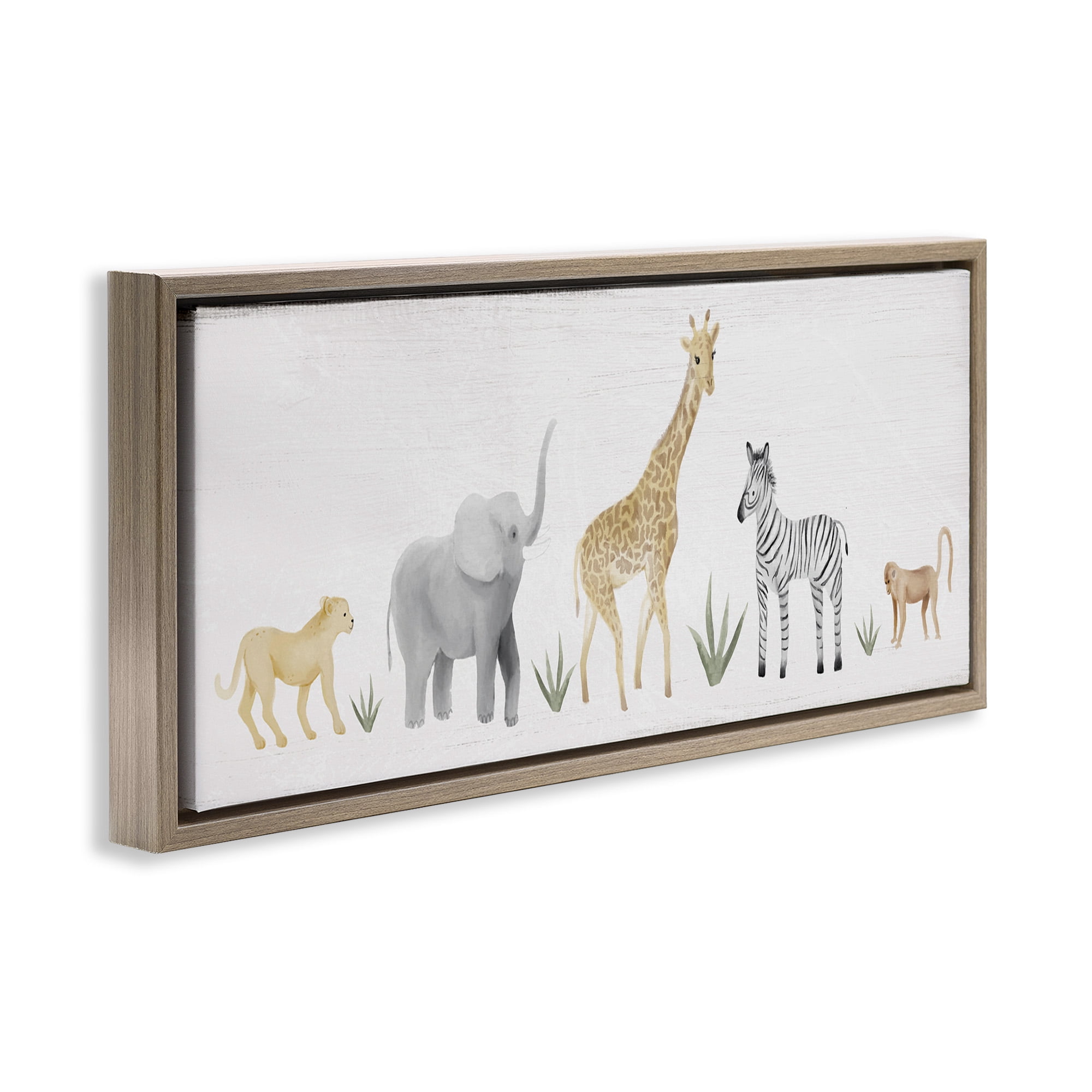 Stupell Industries Adorable Jungle Animals Wildlife Animals & Insects Painting Brown Floater Framed Canvas Art Print Wall Art, 31 x 14