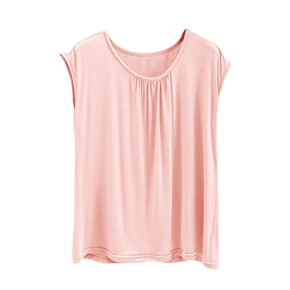 Gfyviroh Sleeveless Pajama Tops for Women Pleated Crew Neck Loose Lounge Top Comfy Summer Modal Sleep Tops