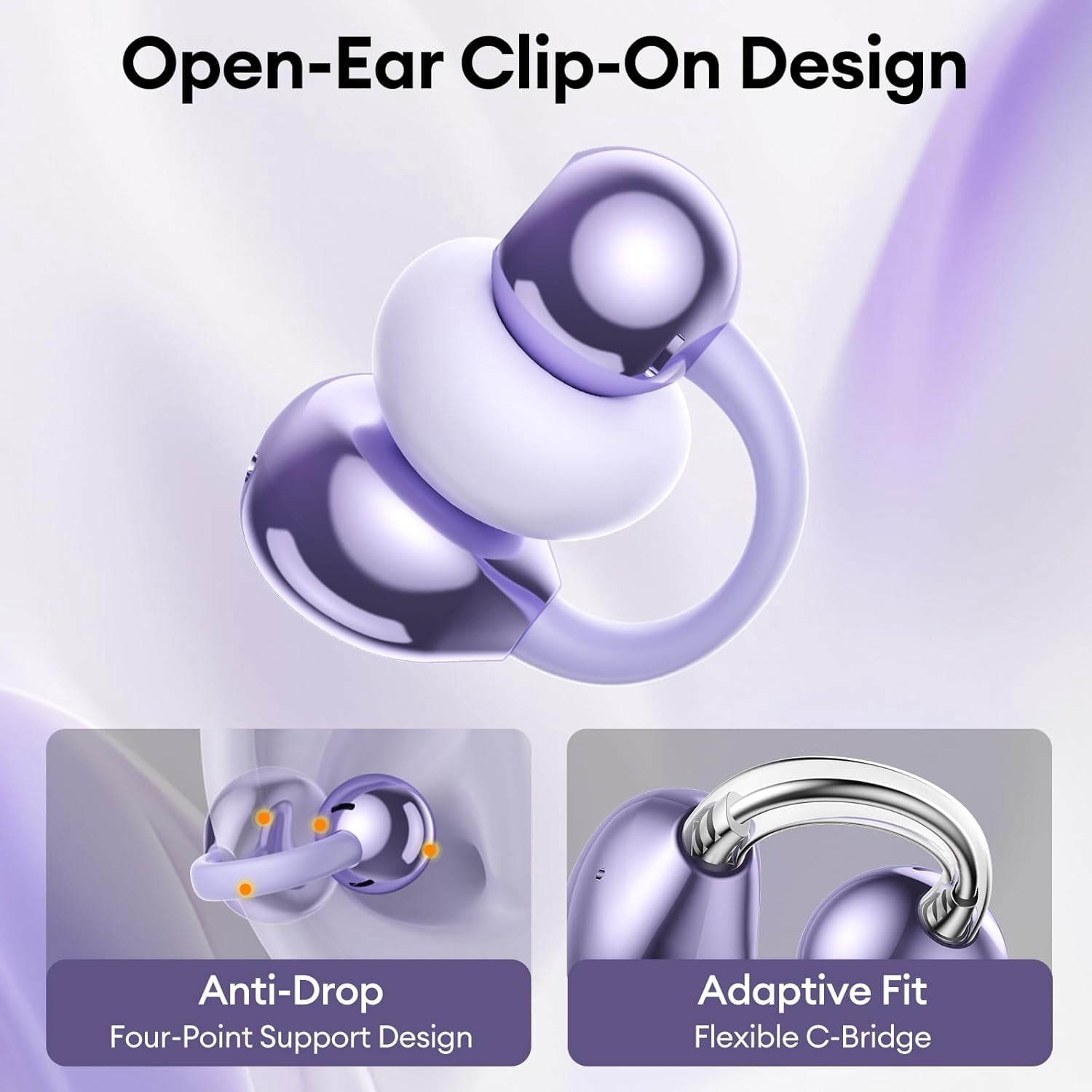 M100 Clip On Ear Headphones AI Open Ear Earbuds Wireless Bluetooth 5.4, Clip On Earbuds with LCD Touchscreen, Lightweight Comfort Open Ear Headphones for Sports, Fitness, and Workouts