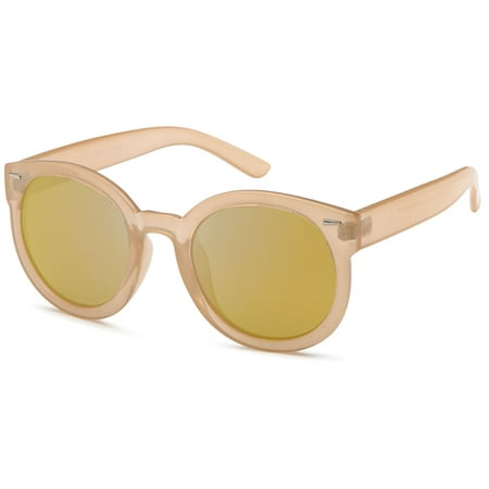 CATWALK Womens Oversized Cat Eye Plastic Fashion Frame Sunglasses with Mirror Flash Lens Option - Mirror Copper Lens on Beige Frame