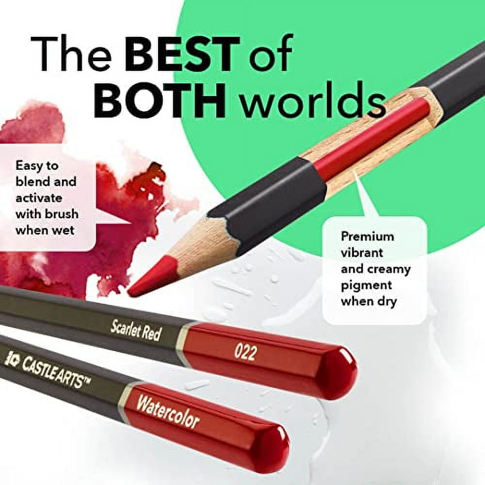 Castle Art Supplies 72 Watercolor Pencils Zip-Up Set for Adults Kids Artists | Quality Colored Cores Vivid Colors to Create Beautiful Blended Effects with Water | Includes Handy Travel Case