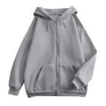 thumbnail image 4 of Kawaii Clothes Women's Solid Sweatshirt Women Fashion Solid Loose Hooded Zipper Hoodie Long Sleeve Jacket, 4 of 5