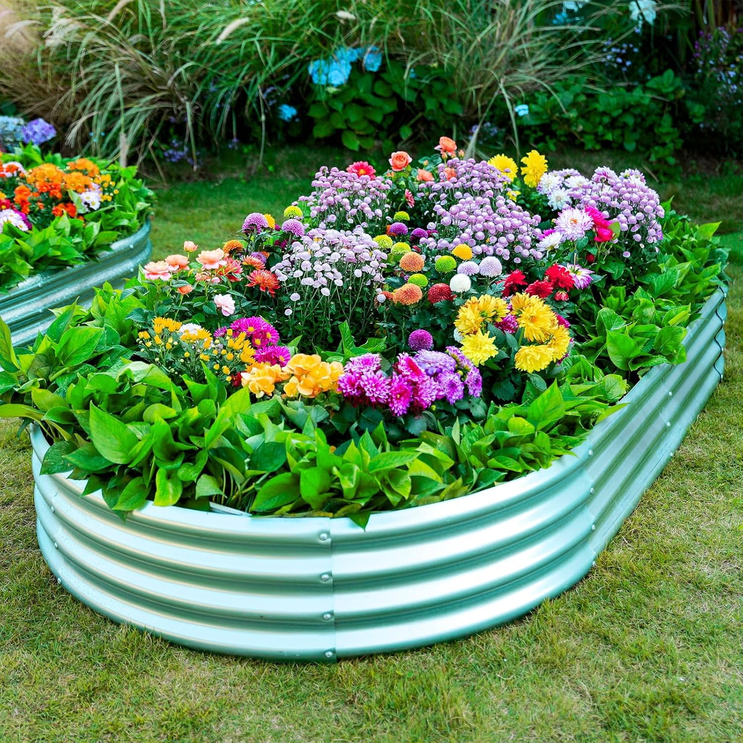 Land Guard 3 pack 8×4×1ft Raised Garden Bed，Outdoor Galvanized Planter Boxes, Oval Large Metal Raised Garden Beds for Vegetables
