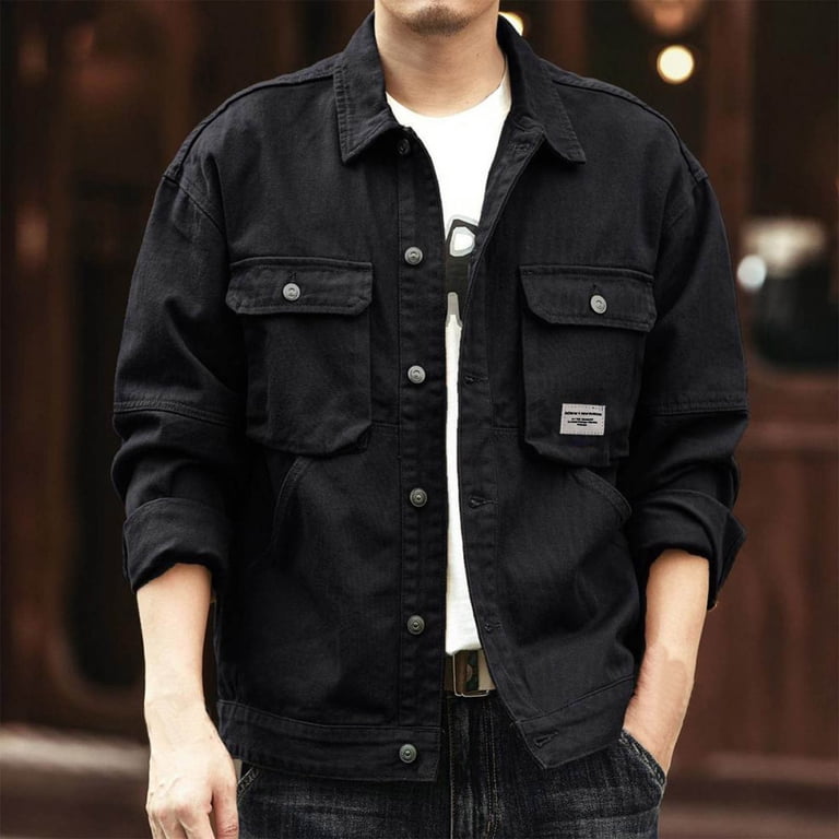 LpwkSSA Men's Vintage Workwear Coat Double Breast Pocket with