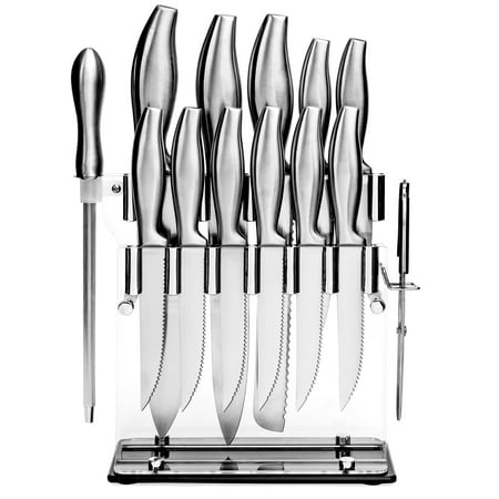 Best Choice Products 14-Piece Stainless Steel Knife Block Set with Tapered Handles, Sharpener, (Best Kitchen Knife Makers)