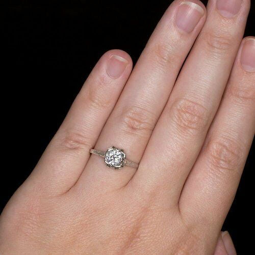 HeartsAndYou 0.75ct Round Cut Moissanite Vintage Inspired Antique Inspired Engagement Ring for Women 18k White Gold Over Silver