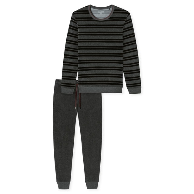 SCHIESSER pijama de hombre, largo - rizo, puños, a rayas Gris oscuro XL (X-Large)