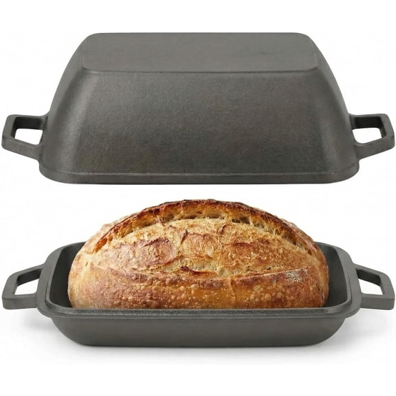 Flavehc Oval Cast Iron Dutch Oven for Bread Baking 12x8 Inch Pre-Seasoned Bread Pan with Lid 6QT Cast Iron Bread Dutch Oven for Sourdough