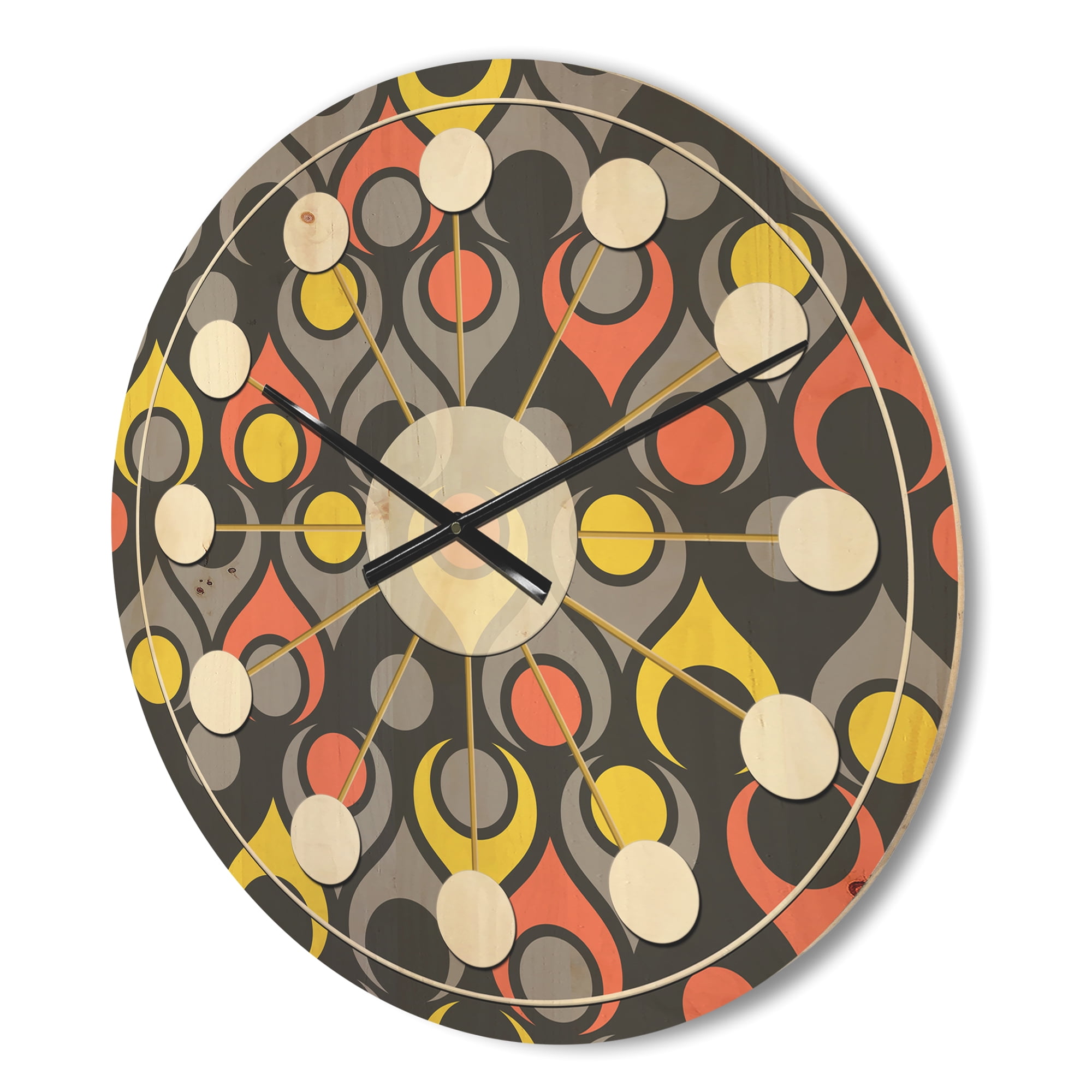 Designart 'Abstract Retro Drops I' Mid-Century Modern Wood Wall Clock