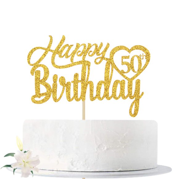 Happy 50th Birthday Cake Topper, Hello 50, Cheers to 50 Years, Legnd Since 1975 Birthday Party Decoration Supplies, Gold Glitter