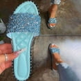 thumbnail image 2 of JeashCHAT Women's Flat Sandals Glitter Shiny Rhinestone One Band Round Open Toe Fashion Slide Sandals Women Dressy Summer Beach Slippers, 2 of 3