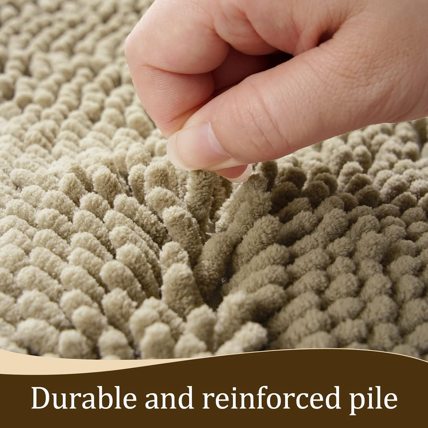 Luxury Bathroom Rug Shaggy Bath Mat 24 x 17 Inch, Washable Non Slip Bath Rugs for Bathroom Shower, Soft Plush Chenille Absorbent Carpets Mats, Beige