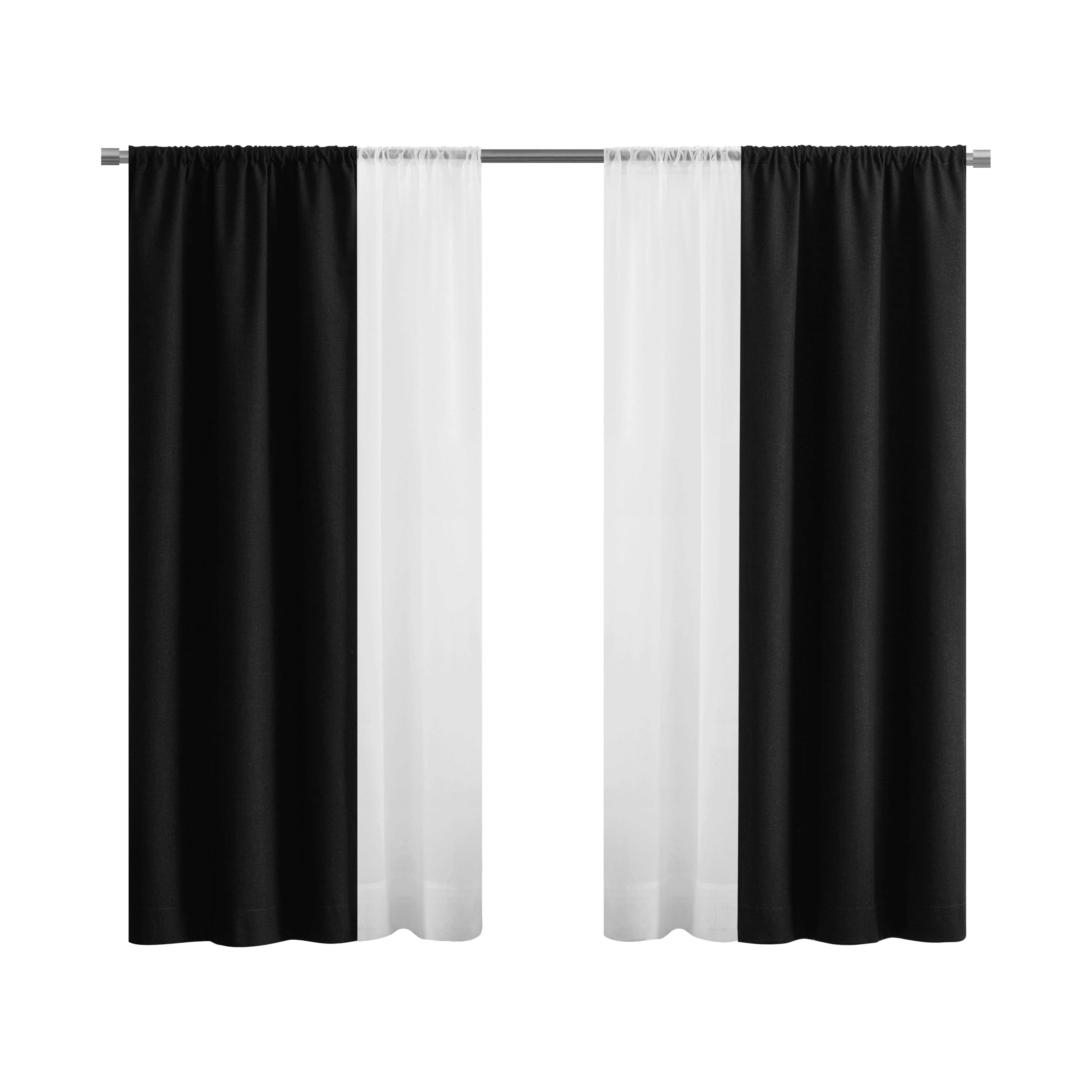 (3 pack) Mainstays Twill Blackout Rod Pocket 4 Piece Curtain Set, Rich Black, 27.5" W x 63" L
