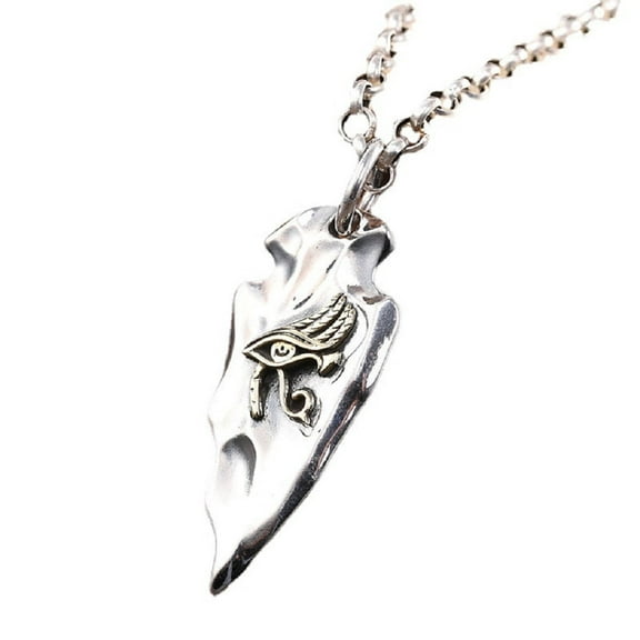 PikaLF Eye of Horus Necklace for Men, Spear Arrowhead Necklace, Egyptian Pharaohs Horus Eye Pendant Necklace with 22.8” Chain, Eye Totem Amulet Necklace, Punk Horus Jewelry Gift for Men