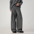thumbnail image 2 of CONZONE Men's Baggy Suit Pants Wide Leg Dress Pants for Men Trendy Buttons Solid Color Soft Formal Business Trousers With Pocket, 2 of 9