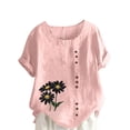 thumbnail image 1 of Vestidos Casuales Para Mujer, Blusas De Mujer De Moda Blusa informal de lino con botones y manga corta estampada para mujer, 1 of 4