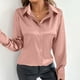 thumbnail image 5 of Camisas para mujer,Blusa de manga larga para mujer, cuello vuelto, botones delanteros, poliéster spandex satinado, plisada, informal, para estar en casa, sopatenor, 5 of 9