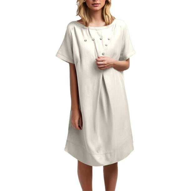 Vestido informal con botones para mujer - Cuello redondo - Elegante para el día a día - Poliéster - Primavera/verano - Tallas S-XXL