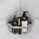 thumbnail image 1 of Cesta de almacenamiento de esponja de esquina para fregadero de cocina de acero inoxidable, estante de baño sin clavos, estante triangular sin agujeros, escurridor cuadrado de hierro gris y plateado., 1 of 6