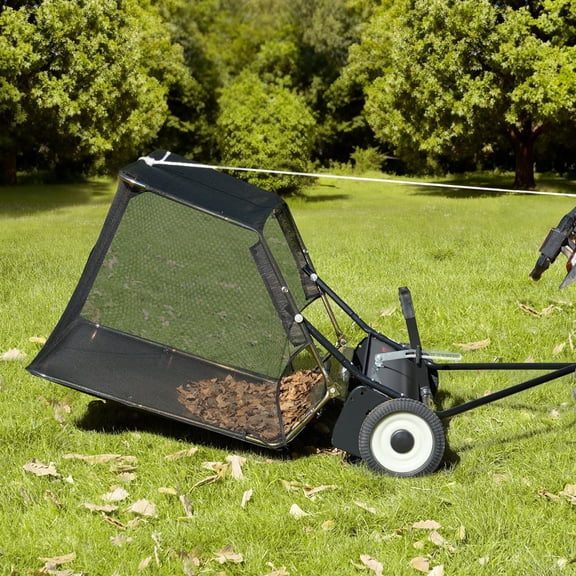 52" Pull Behind Lawn Sweeper with Dump Rope, Adjustable Height, Heavy Duty Collection
