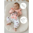 thumbnail image 3 of BemeyourBBs Hello I'M New Here Baby Girl Going Home Outfits Newborn Letter Long Sleeve Romper Floral Pants Bow Headband Hat 4 Pcs Clothes Set, 3 of 9