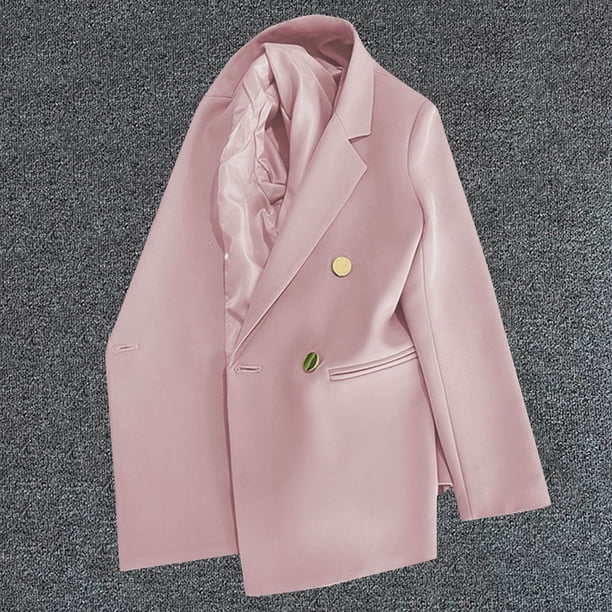 Blazer de mujer, moda informal, color liso, bolsillo, cuello vuelto, blusa de manga larga, blazer, blusa de dacrón para mujer
