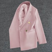 QSAWXQZ Women's Double Breasted Blazer Metal Buttons Boyfriend Style Office Business Solid Suit Jacket Formal Outerwear Coat XL