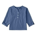 thumbnail image 6 of SNKSDGM Girls Girls Short Sleeve Tops Size 14-16 Red T Shirts for Girls 10-12 Linen Shirts for Girl 3/4 Sleeve V Neck Blouses Buttons Loose Fit T Shirts Solid Color Summer Holiday Tops 4-5 Years, 6 of 7