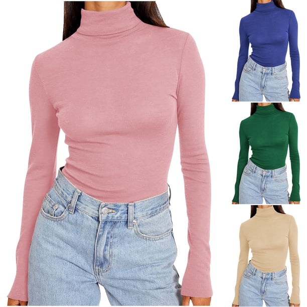 RKSTN Women's Turtleneck Long Sleeve Shirts Oversized Mock Neck Slim Thermal Tight Underwear T Shirt Tops Womens Casusal Solid Plus Size Base Layer Loose Comfy Shirt Undershirt Fall Spring Clothes
