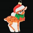 thumbnail image 2 of Kat + Annie 5" Jolly Reindeer Calf in Santa Hat Glass Christmas Ornament, 2 of 3