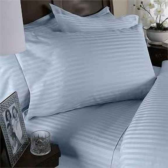 1200 Thread Count Four (4) Piece Queen Size Blue Stripe Bed Sheet Set, 100% Egyptian Cotton, Premium Hotel Quality