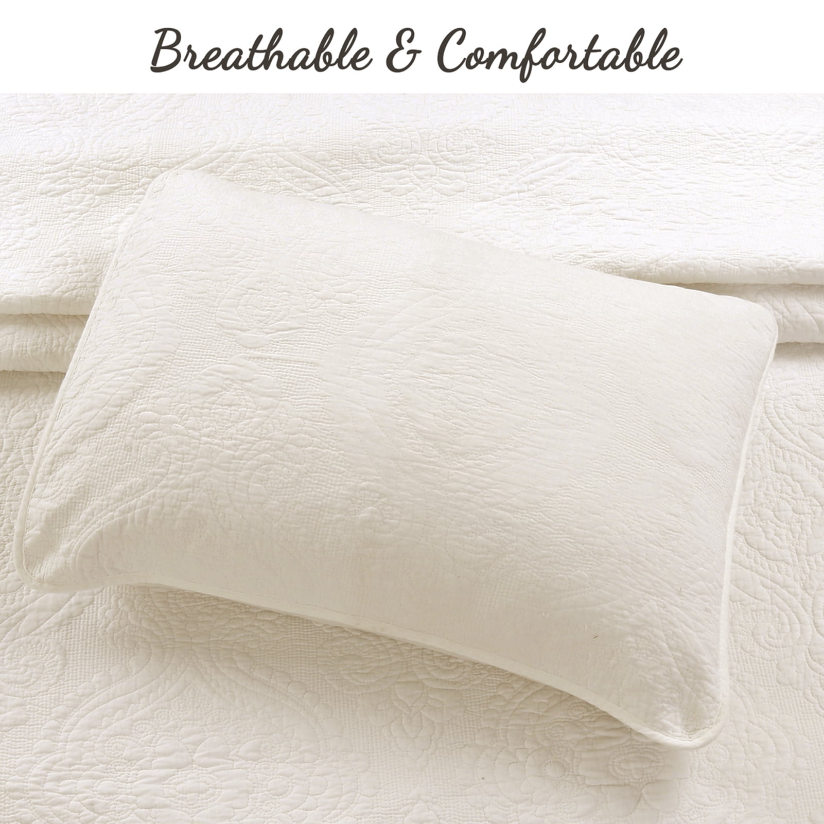 Cozy Line Ivory Matelasse Medallion 100% Cotton Quilt Set, King - Reversible ( 3 Count)